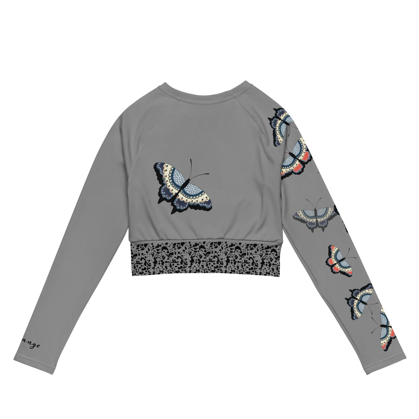 Grey butterflies. Long-sleeve eco crop top.