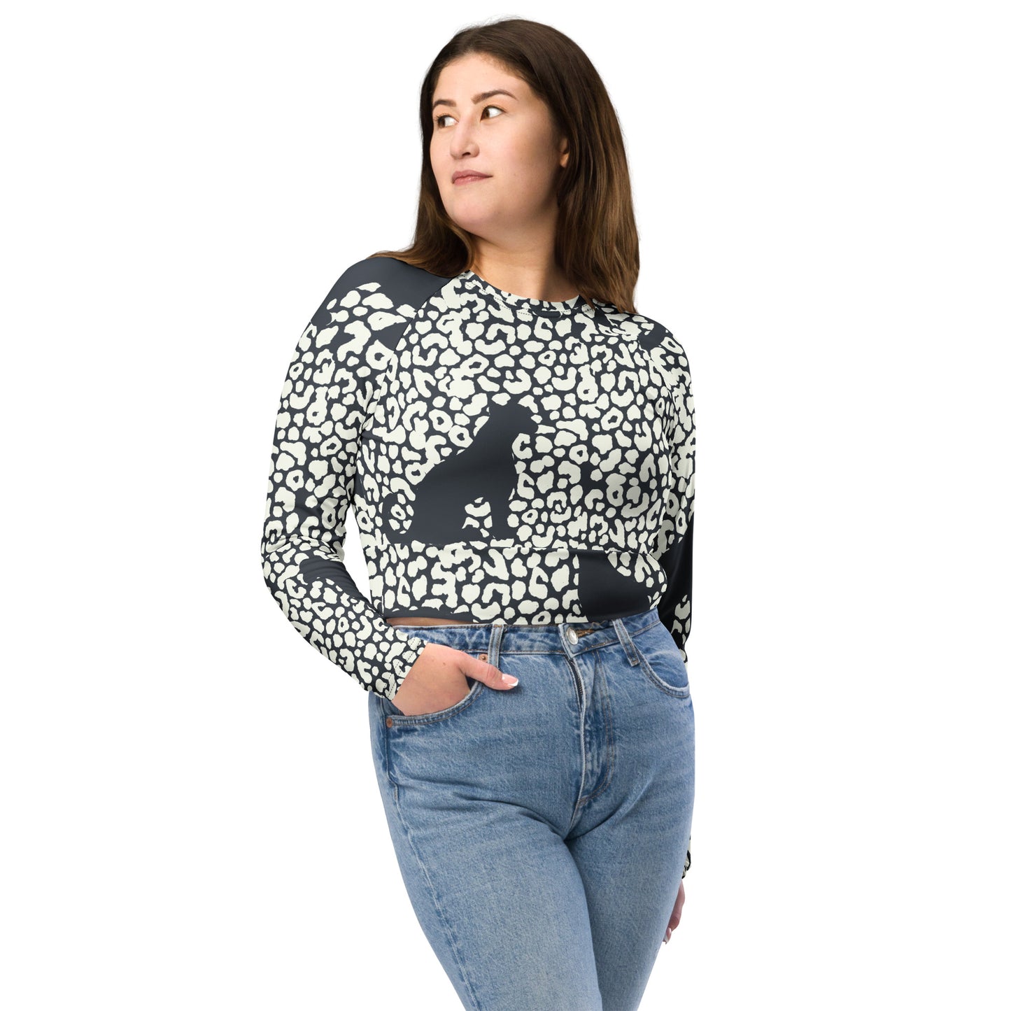 ANIMAL INSTINCT. Recycled long-sleeve crop top. BLACK PANTHER.