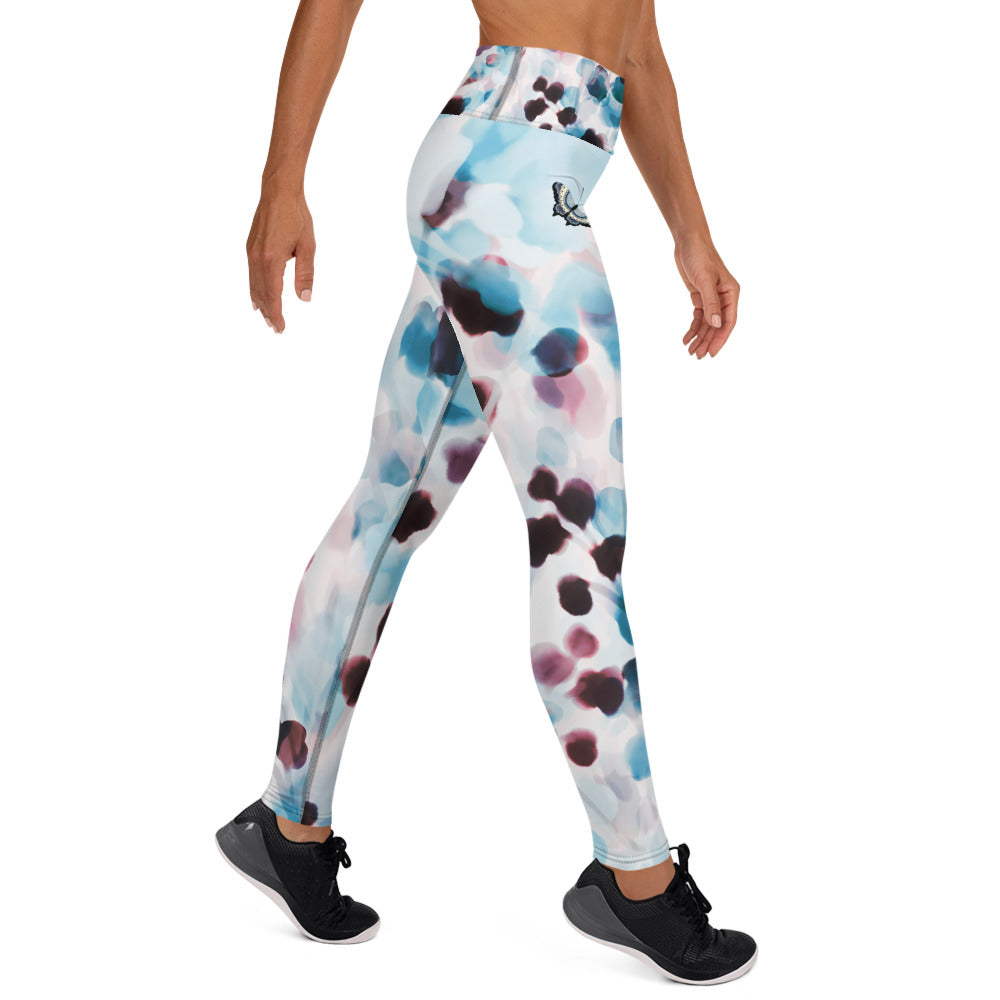Hand-sewn Yoga & Gym leggings. Blue butterflies. Born twice.