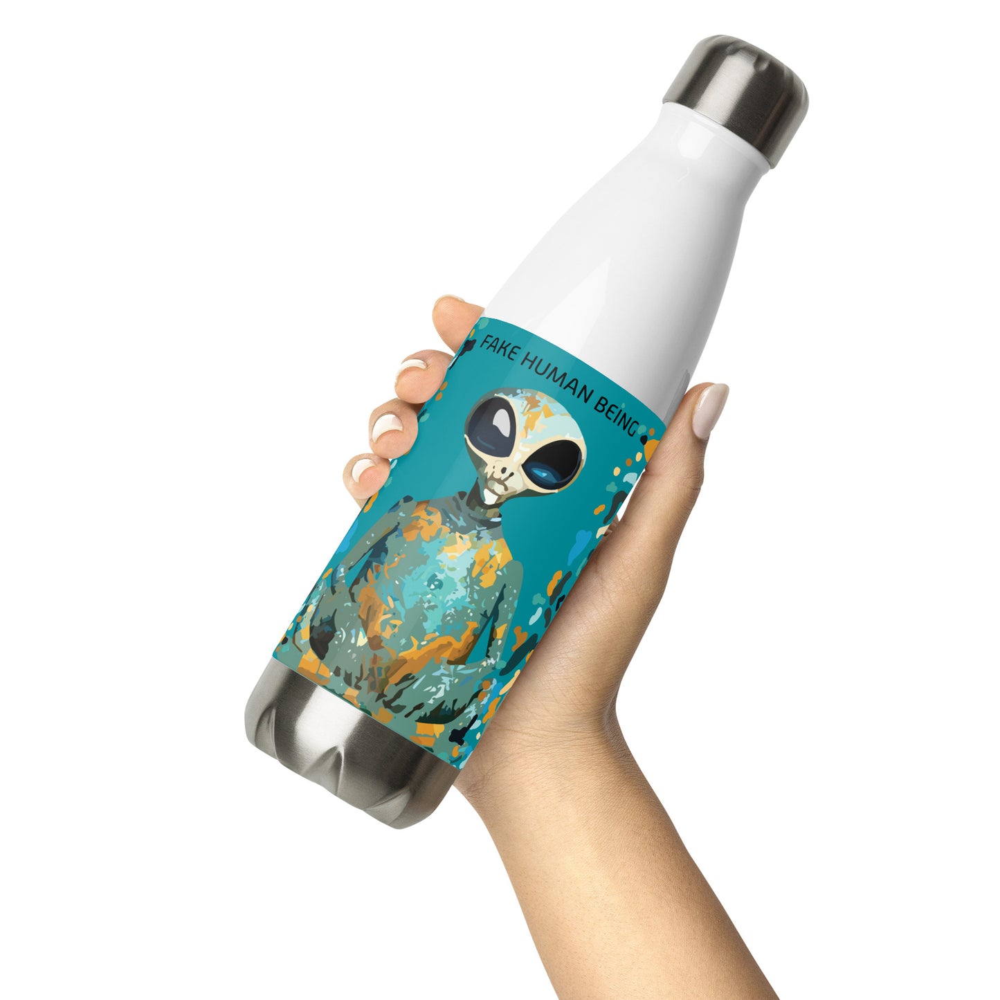 OUT OF SPACE. Stainless steel water bottle 500ml. FAKE HuMAN BEING.