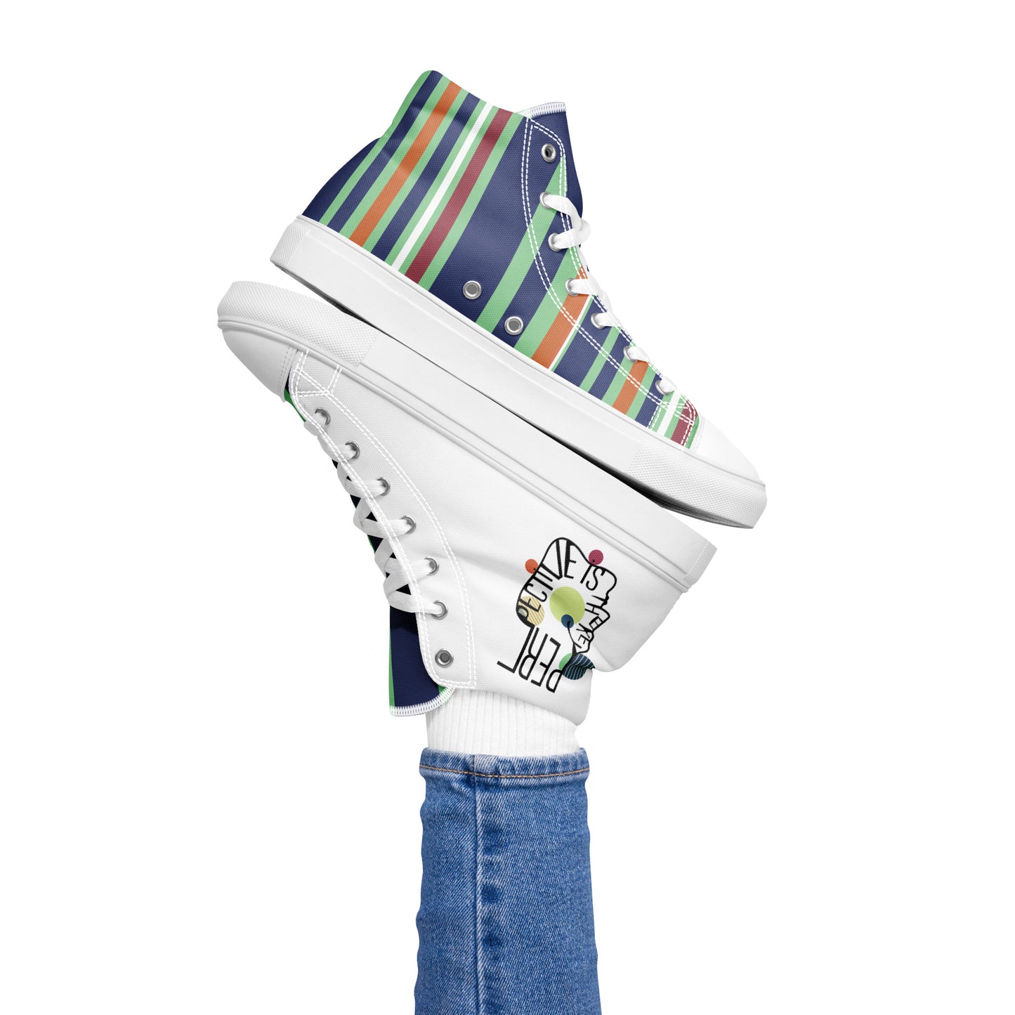 ATTITUDE. Women’s high top canvas shoes. PERSPECTIVE IS THE KEY.