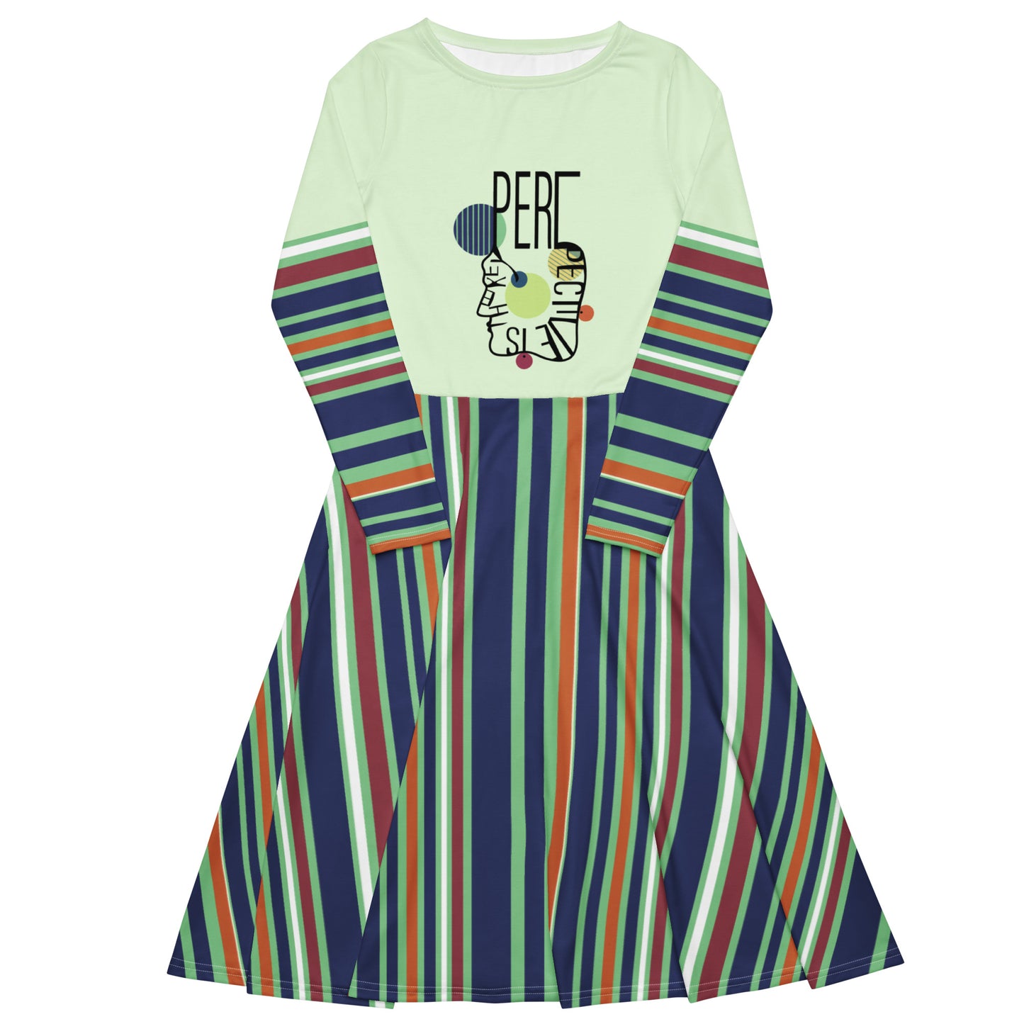 ATTITUDE. All-over print long sleeve midi dress. PERSPECTIVE.