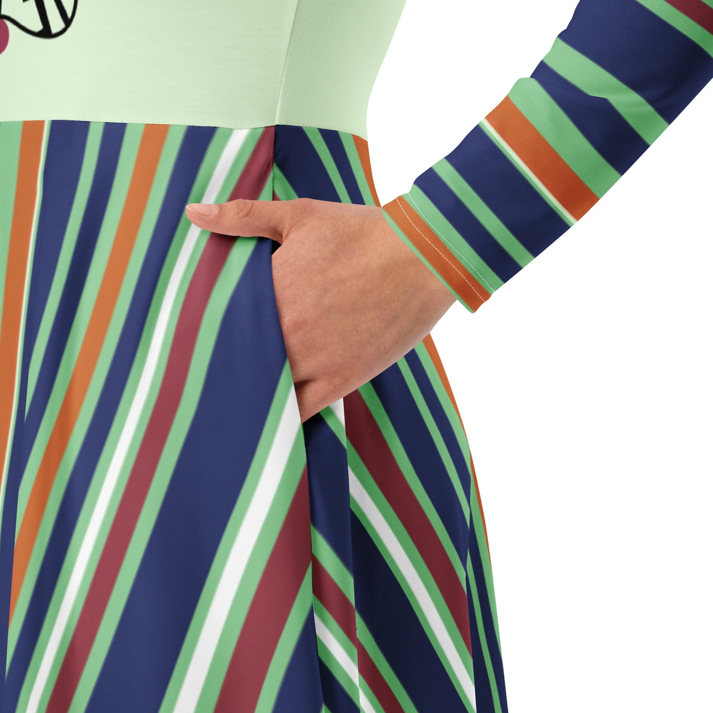 ATTITUDE. All-over print long sleeve midi dress. PERSPECTIVE.