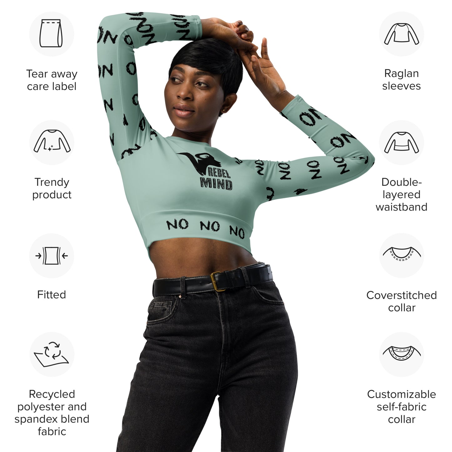ATTITUDE. Recycled long-sleeve crop top. Mint. REBEL MIND.