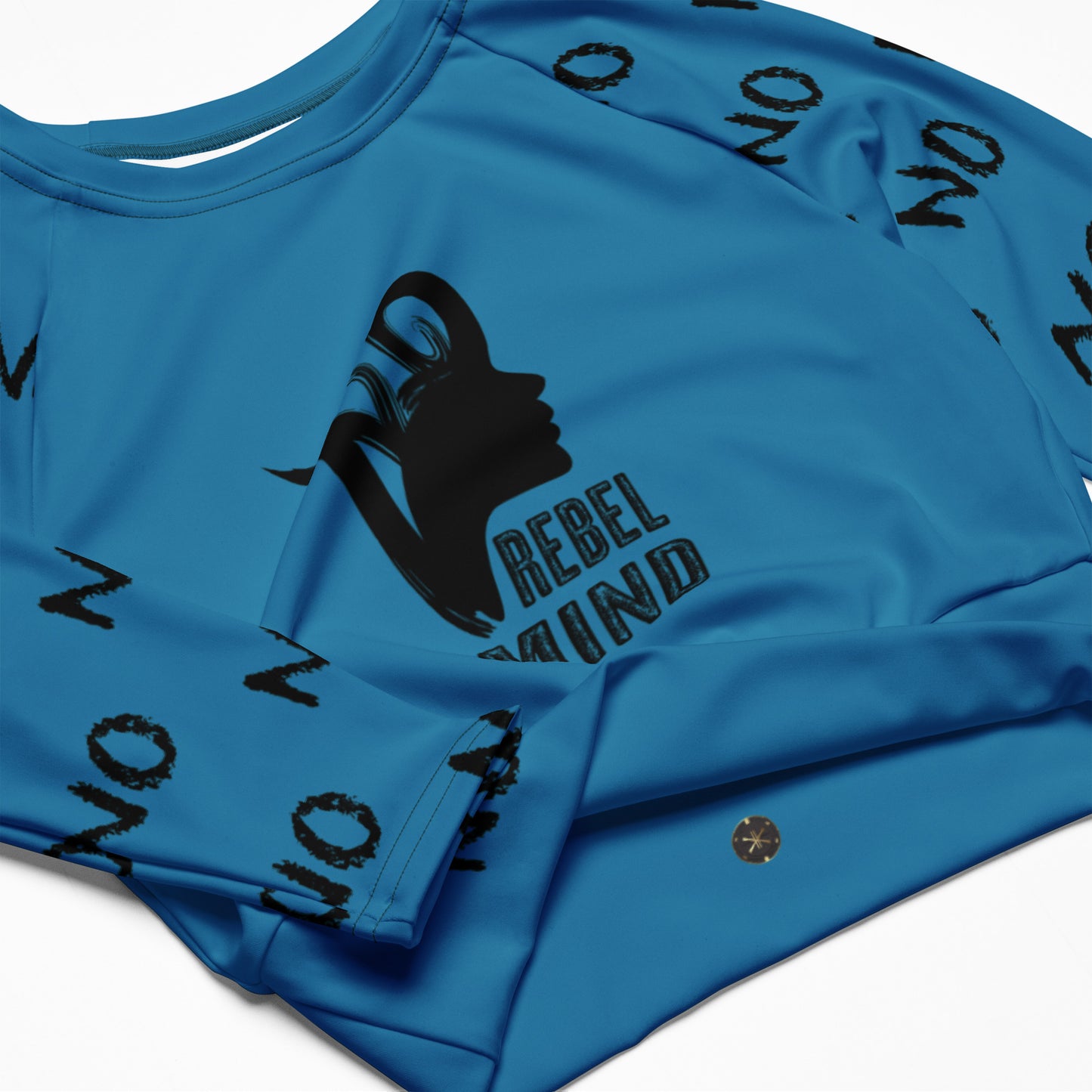 ATTITUDE. Recycled long-sleeve crop top. REBEL MIND. Blue.