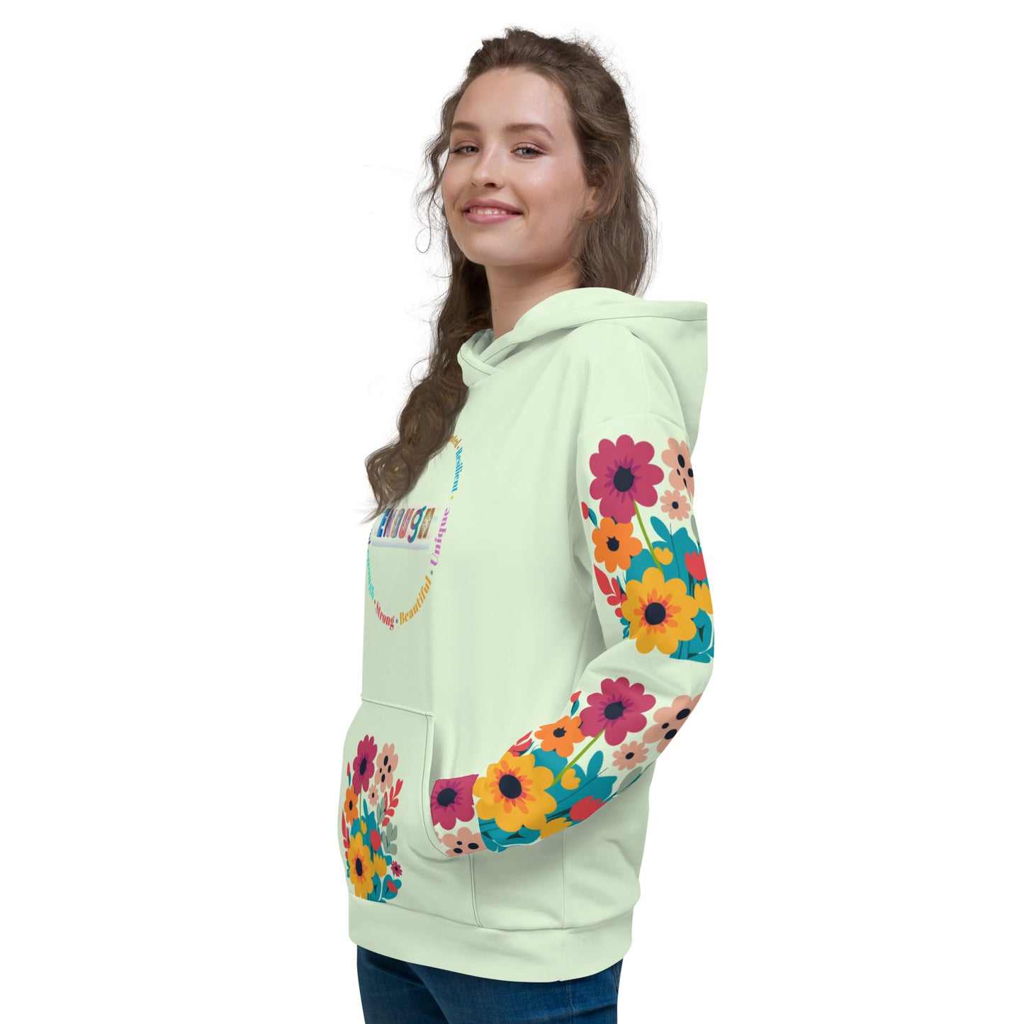ATTITUDE. Unisex Hoodie, green, flowers. ENOUGH.