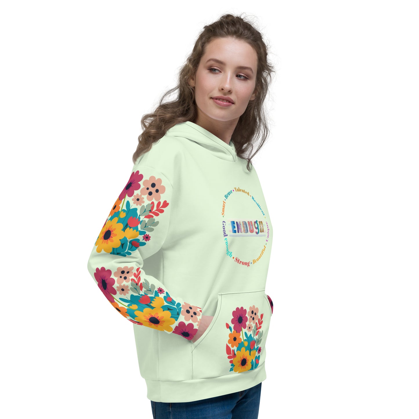 ATTITUDE. Unisex Hoodie, green, flowers. ENOUGH.