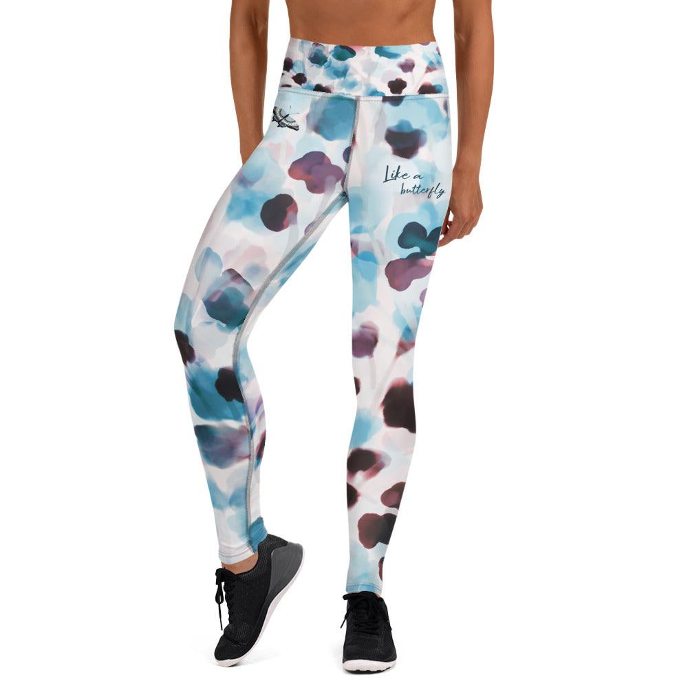 Hand-sewn Yoga & Gym leggings. Blue butterflies. Born twice.