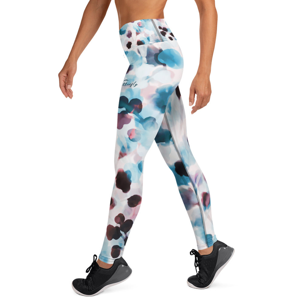 Hand-sewn Yoga & Gym leggings. Blue butterflies. Born twice.