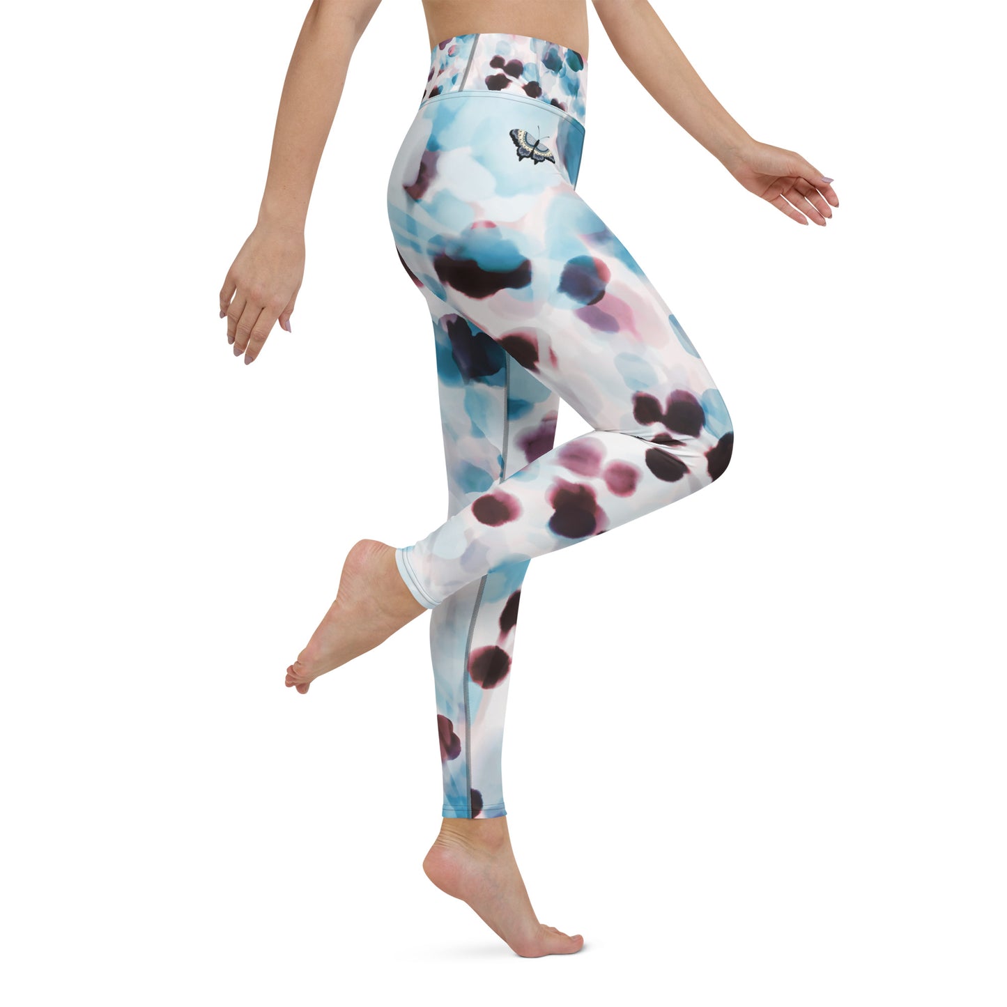Hand-sewn Yoga & Gym leggings. Blue butterflies. Born twice.