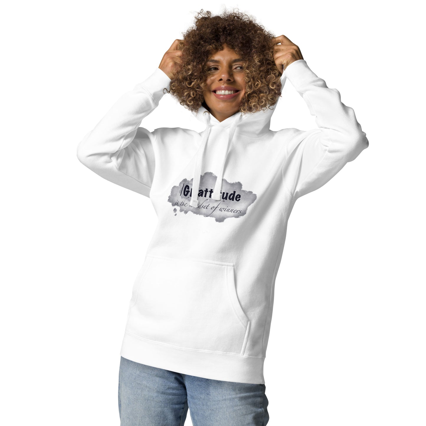 ATTITUDE. GRATITUDE. Unisex Hoodie. WHITE.