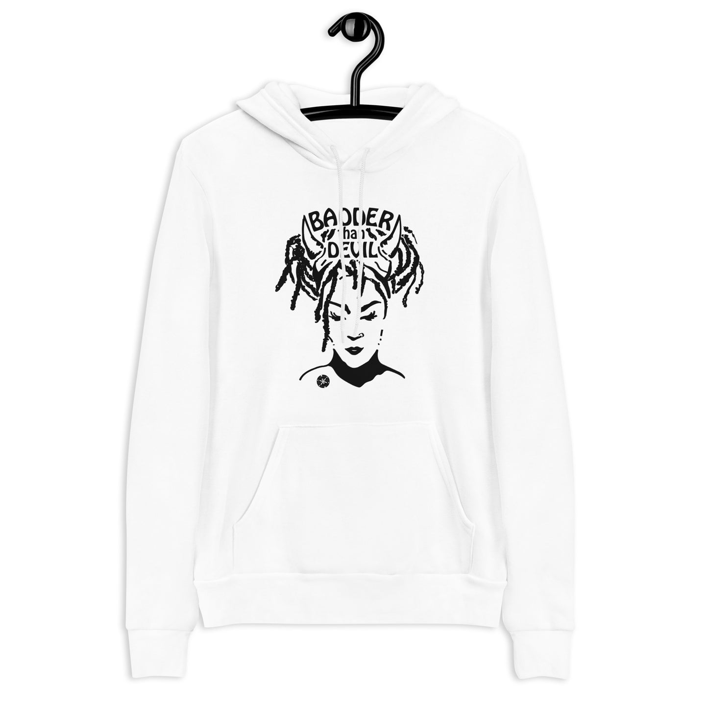 ATTITUDE. Hoodie, white. BADDER THAN DEVIL.