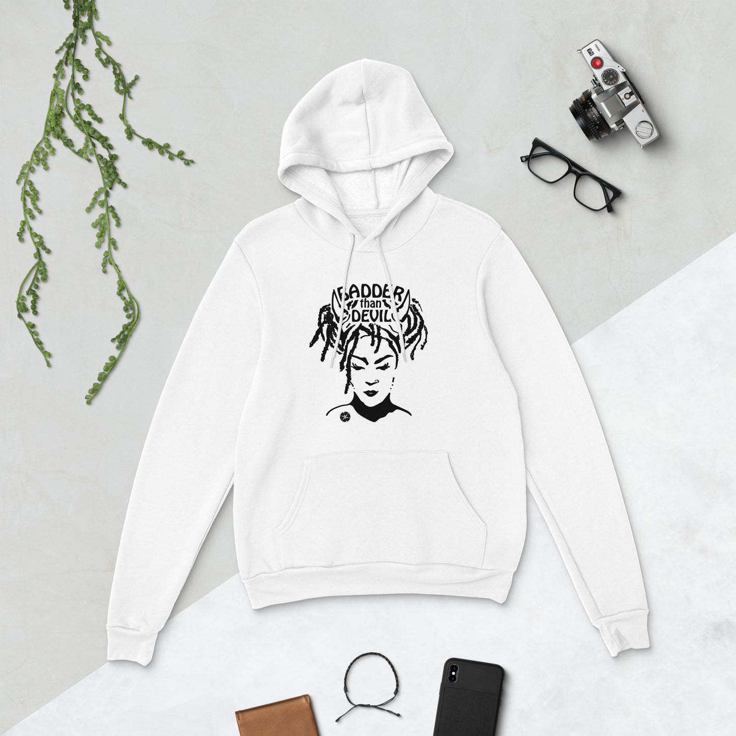 ATTITUDE. Hoodie, white. BADDER THAN DEVIL.