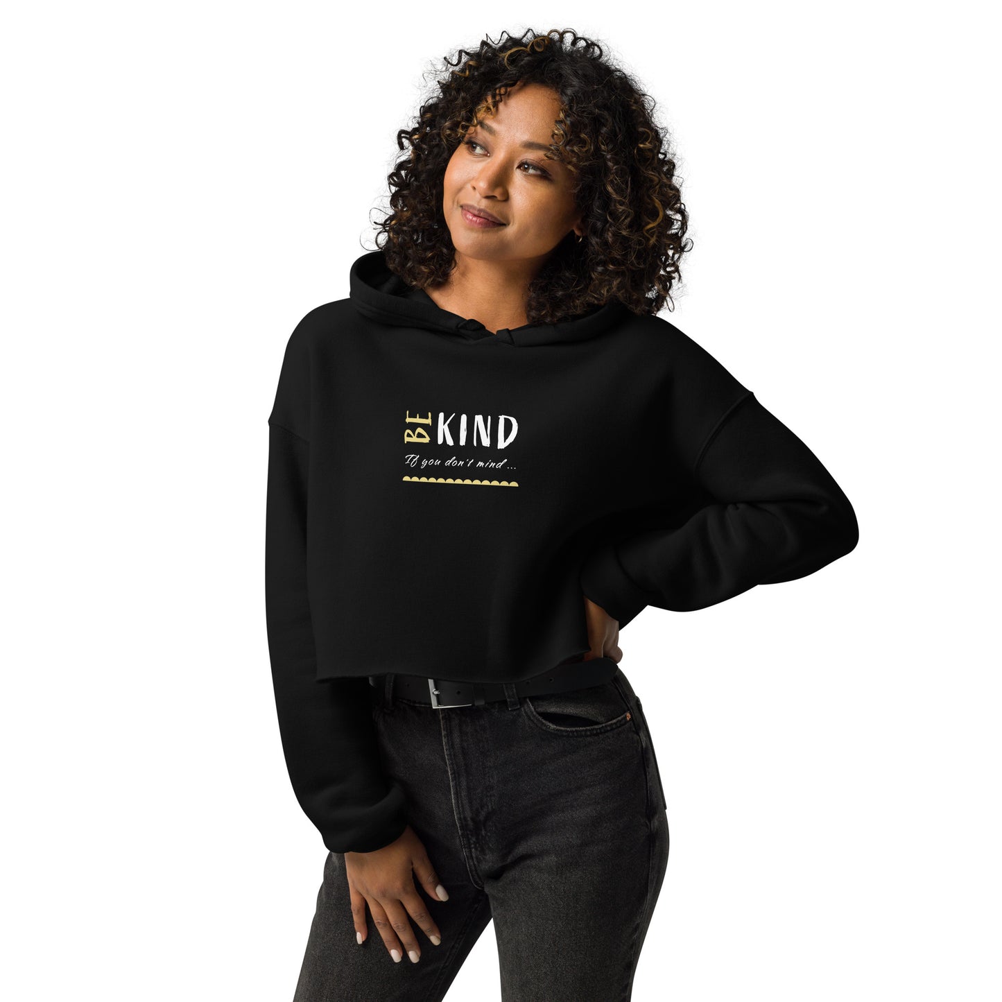ATTITUDE. BE KIND. Designed Crop Hoodie. Black, grey.