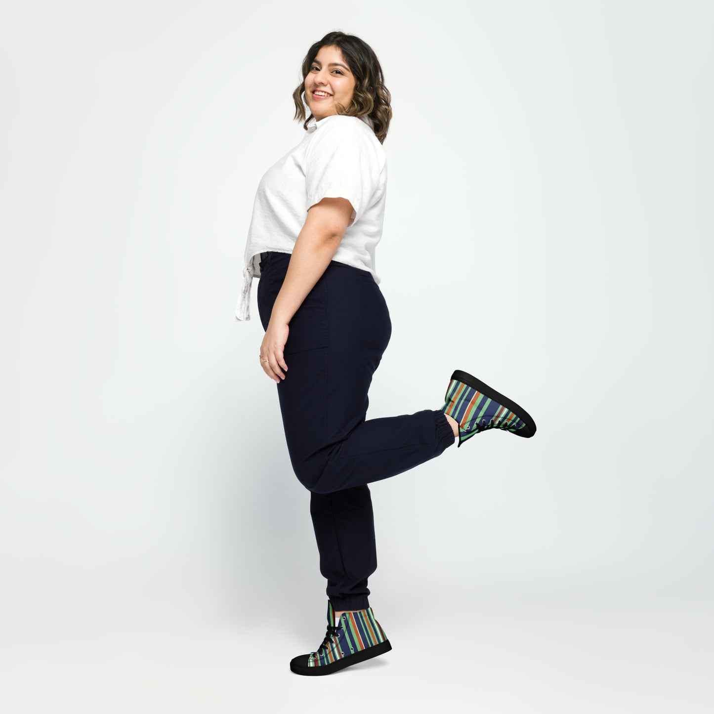 ATTITUDE. Women’s high top canvas shoes. PERSPECTIVE IS THE KEY.