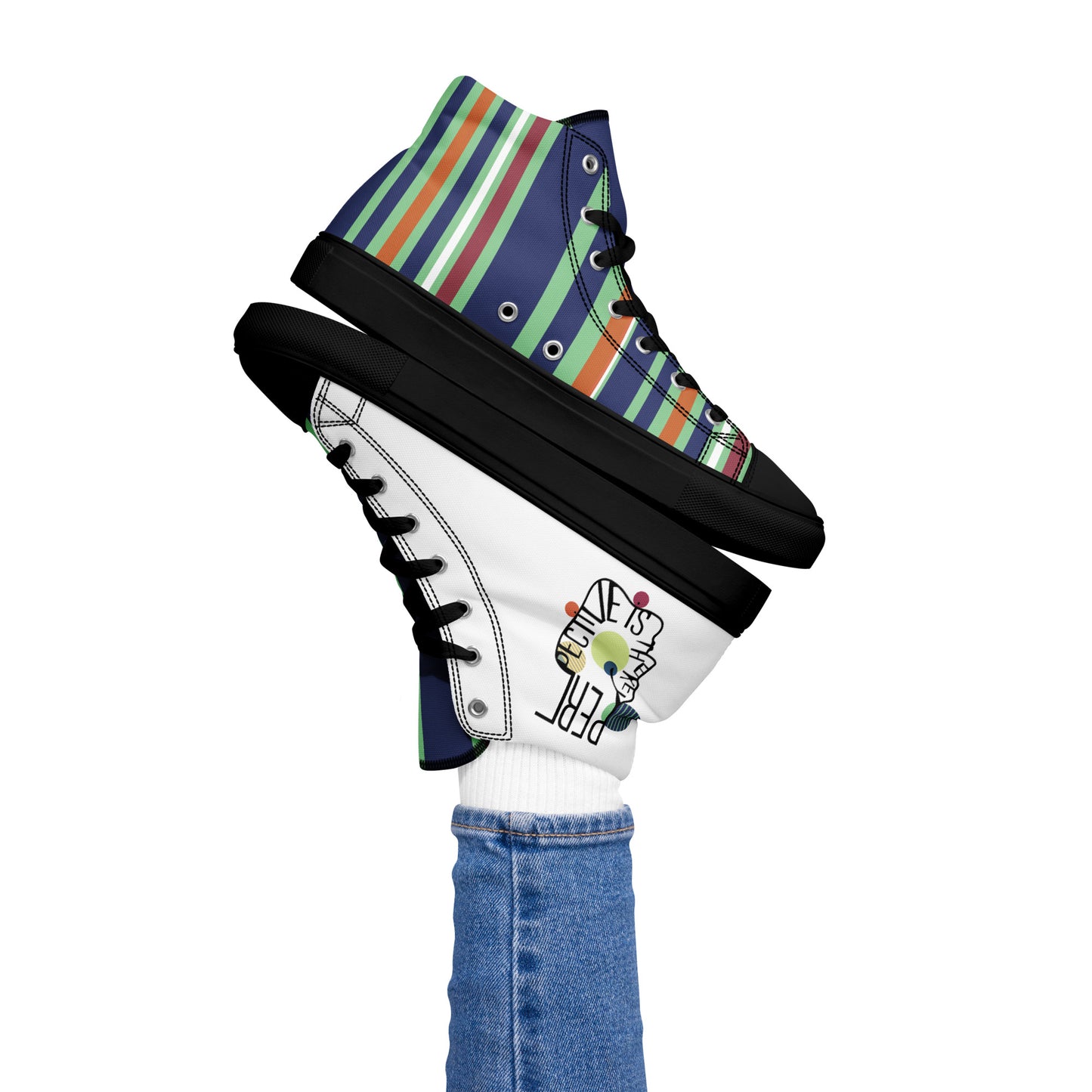 ATTITUDE. Women’s high top canvas shoes. PERSPECTIVE IS THE KEY.